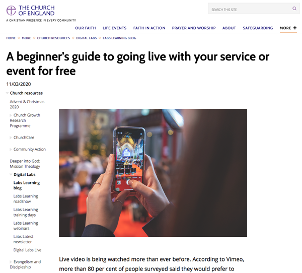 Read the CofE digital team’s blog on livestreaming