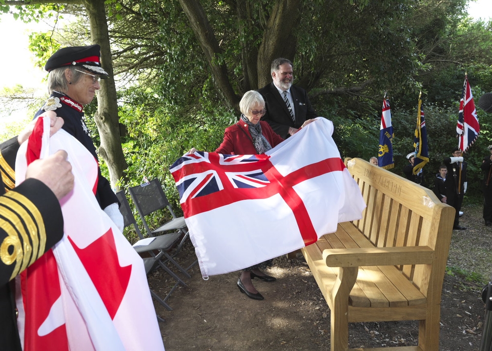 The bench in memory of those who died on HMCS Alberni, is unveiled