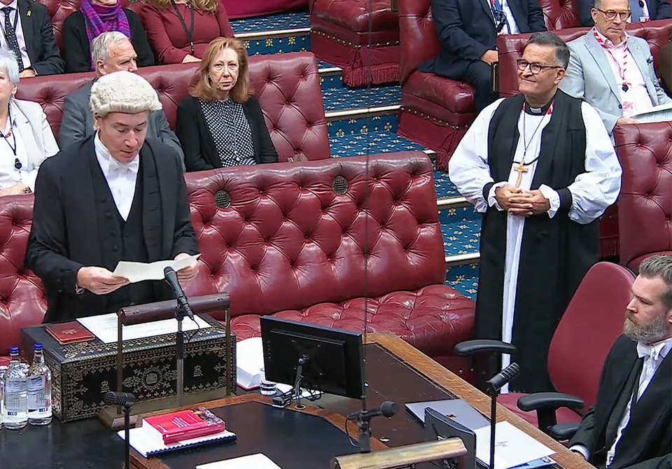 Bishop Jonathan waits as the Royal Writ from HM the King summoning him to the House of Lords is read out