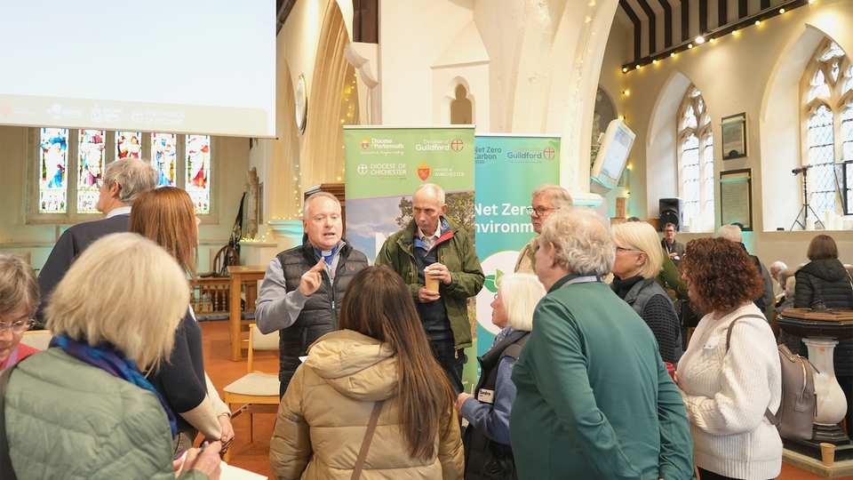 Rev Mark Woodward, vicar of St John’s Stoke, leads a group around the venue