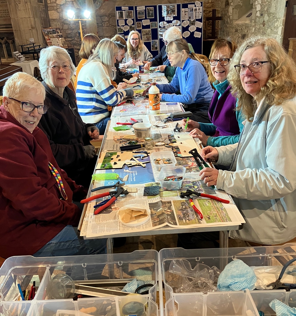The team putting together the Easter mosaics at St Mary’s Brighstone