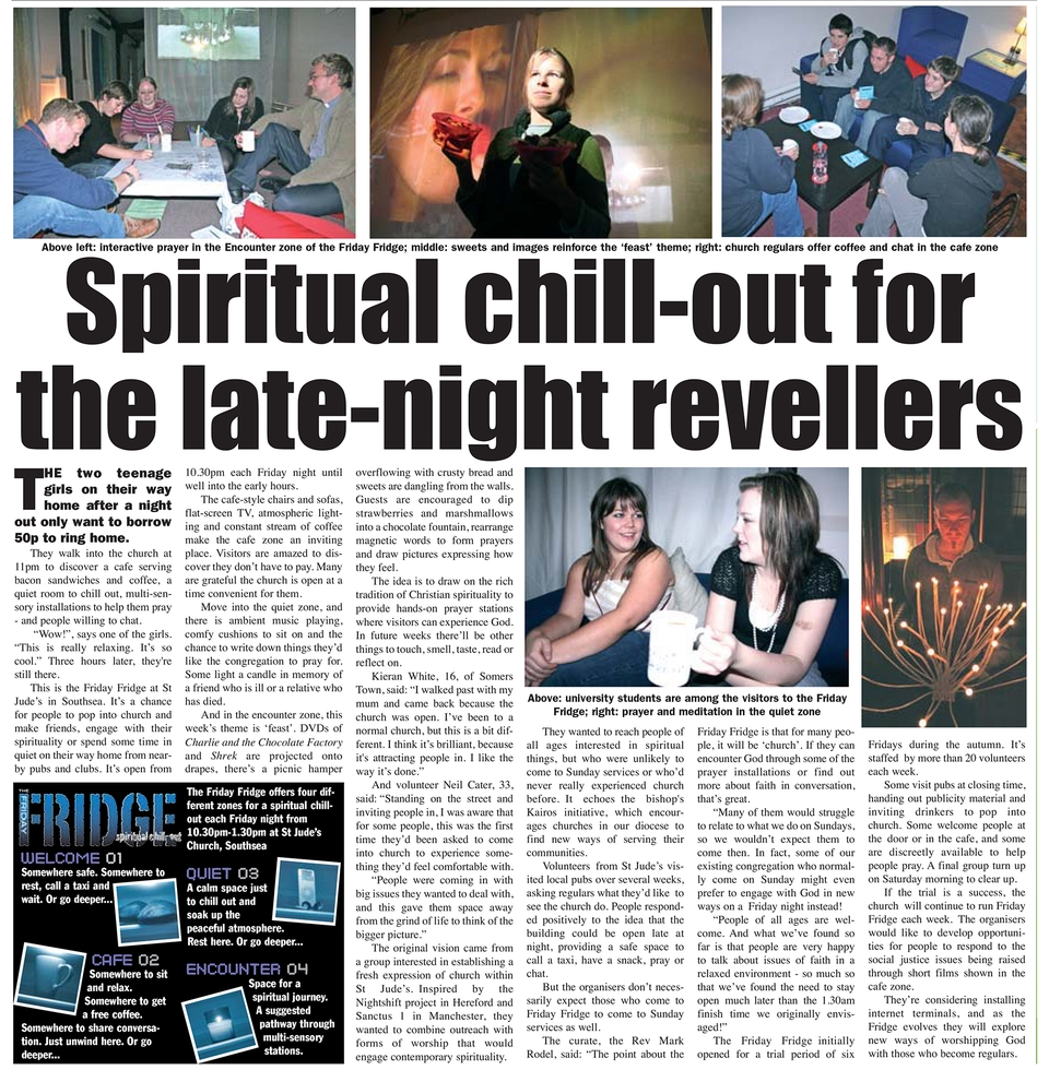 How our Pompey Chimes reported on the start of Friday Fridge – as a spiritual drop-in for those coming home from pubs and clubs