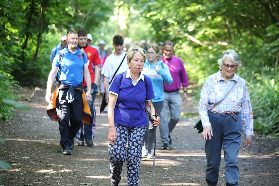 Worshipers begin walking down the Meon Valley Trail