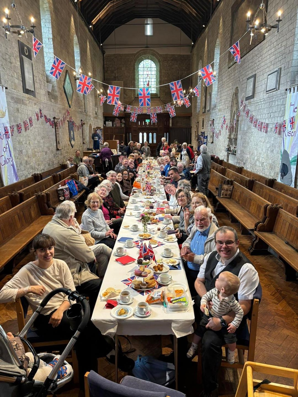 The street party inside St Mary’s Church, Portchester, to mark 80 years since VE Day