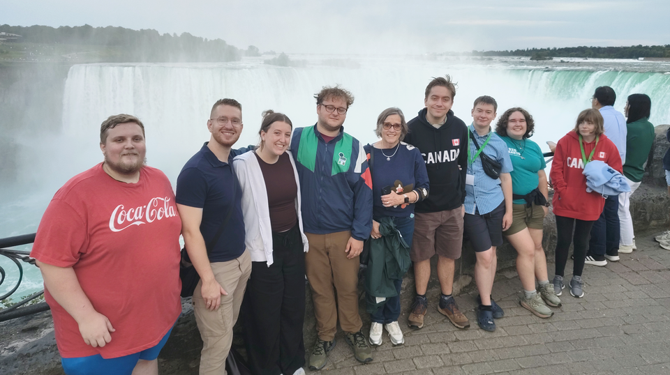 The young people visited nearby Niagra Falls. Pip is wearing the dark blue 'Canada' jumper.