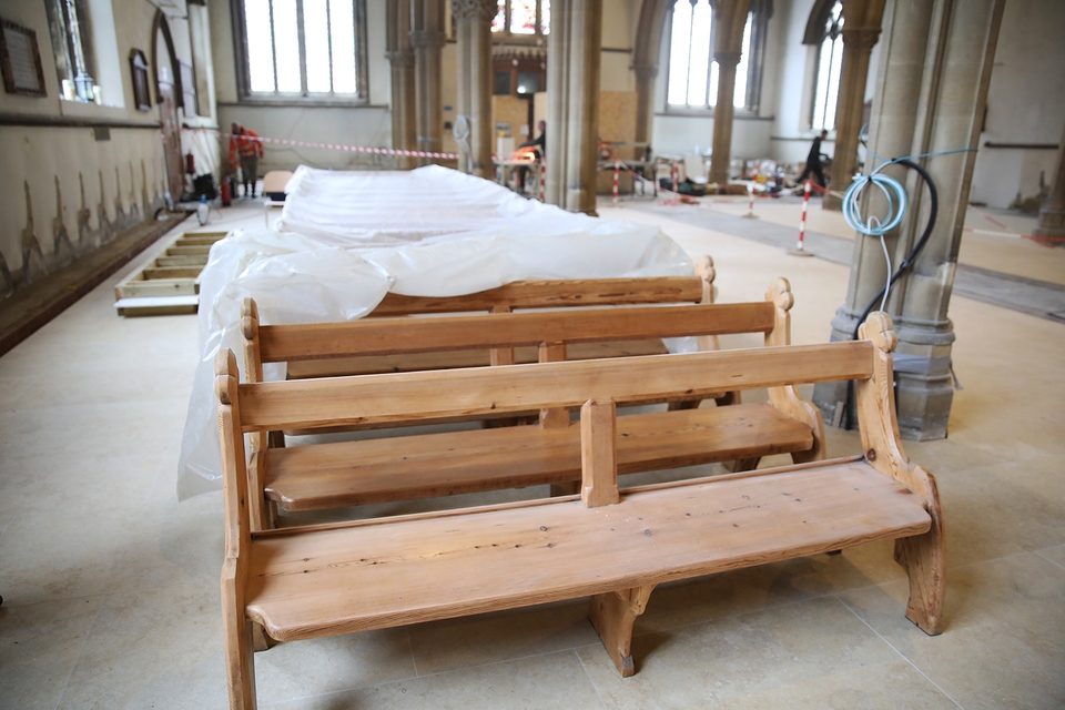 The refurbished pews and the new flooring inside All Saints Church, Ryde