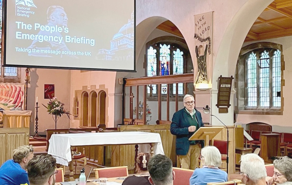 Lt Gen Richard Nugee speaks to the audience about his part in the National Emergency Briefing