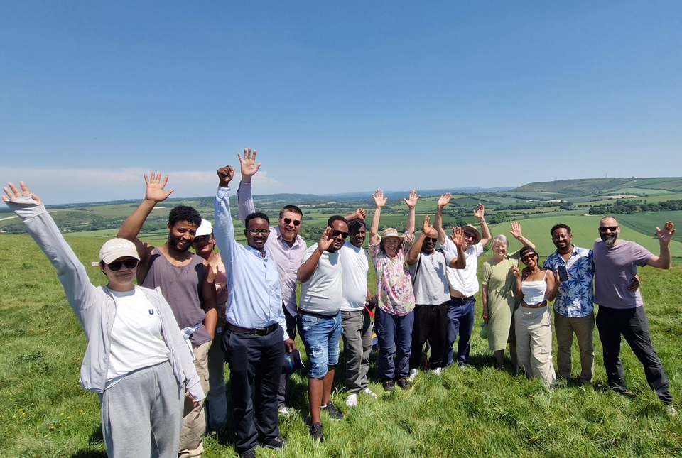 Guests and hosts on the top of Mercury Hill near Petersfield