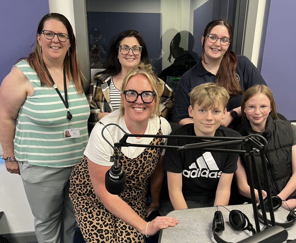 Lydia Galloway (2nd left) with the presenters of The Wellbeing Club podcast and their three interviewees