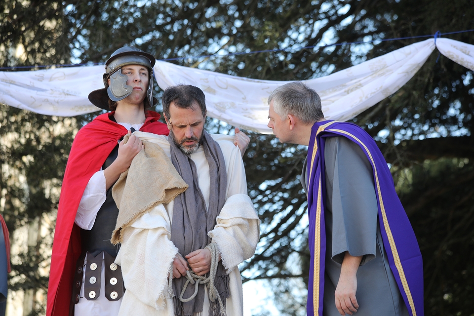 Roman ruler Pilate asks Jesus who he is before ordering the execution
